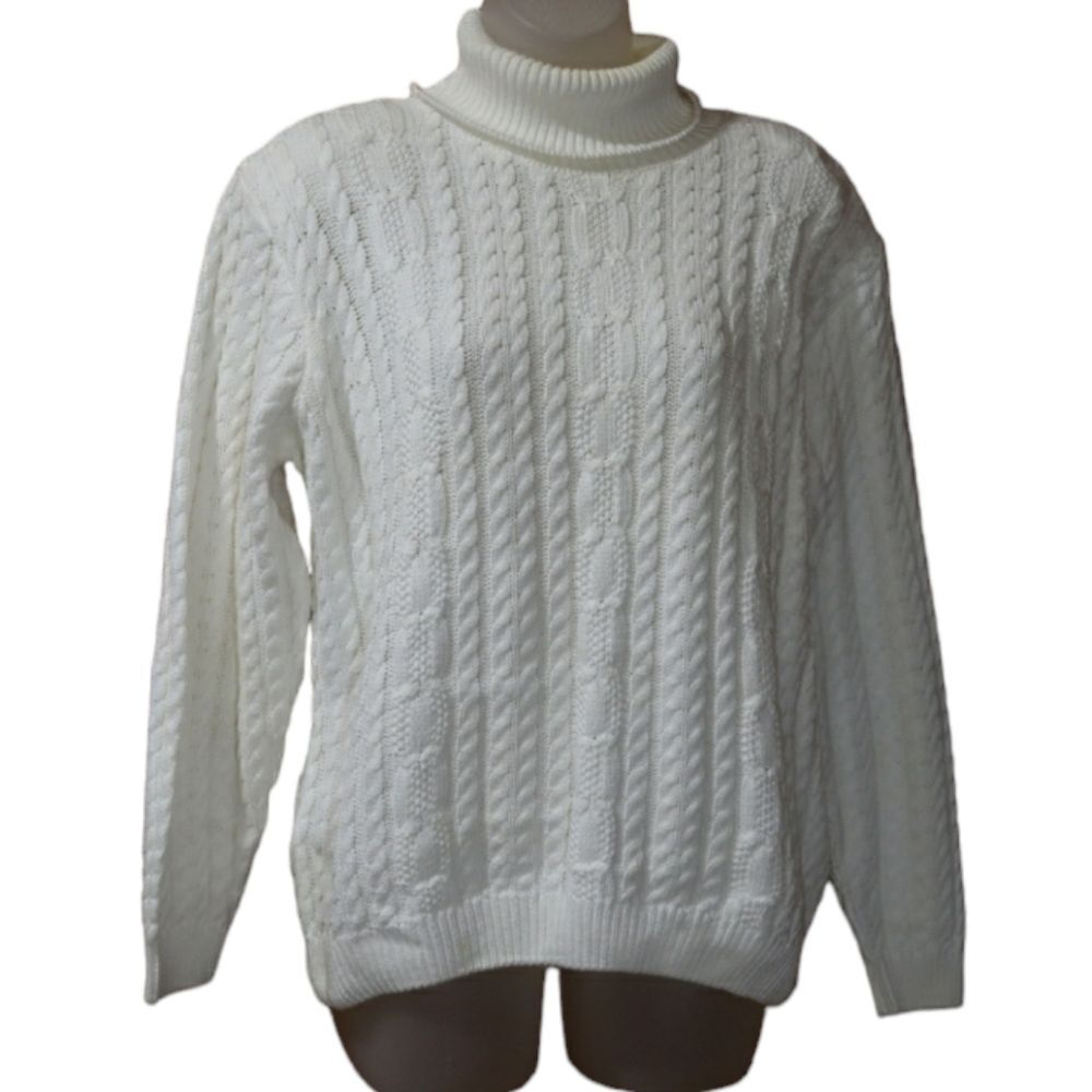 Wainscott Vintage White Ribbed Turtle Neck Sweater 90s Y2K Preppy Modest Medium